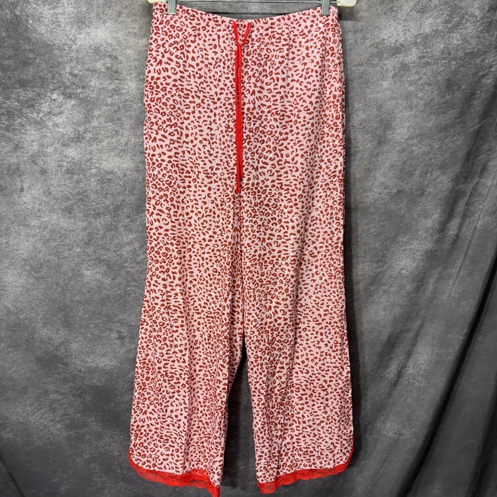 Victoria's Secret Pink Red Leopard Print Lace Trim Pajama Lounge Pants Size S